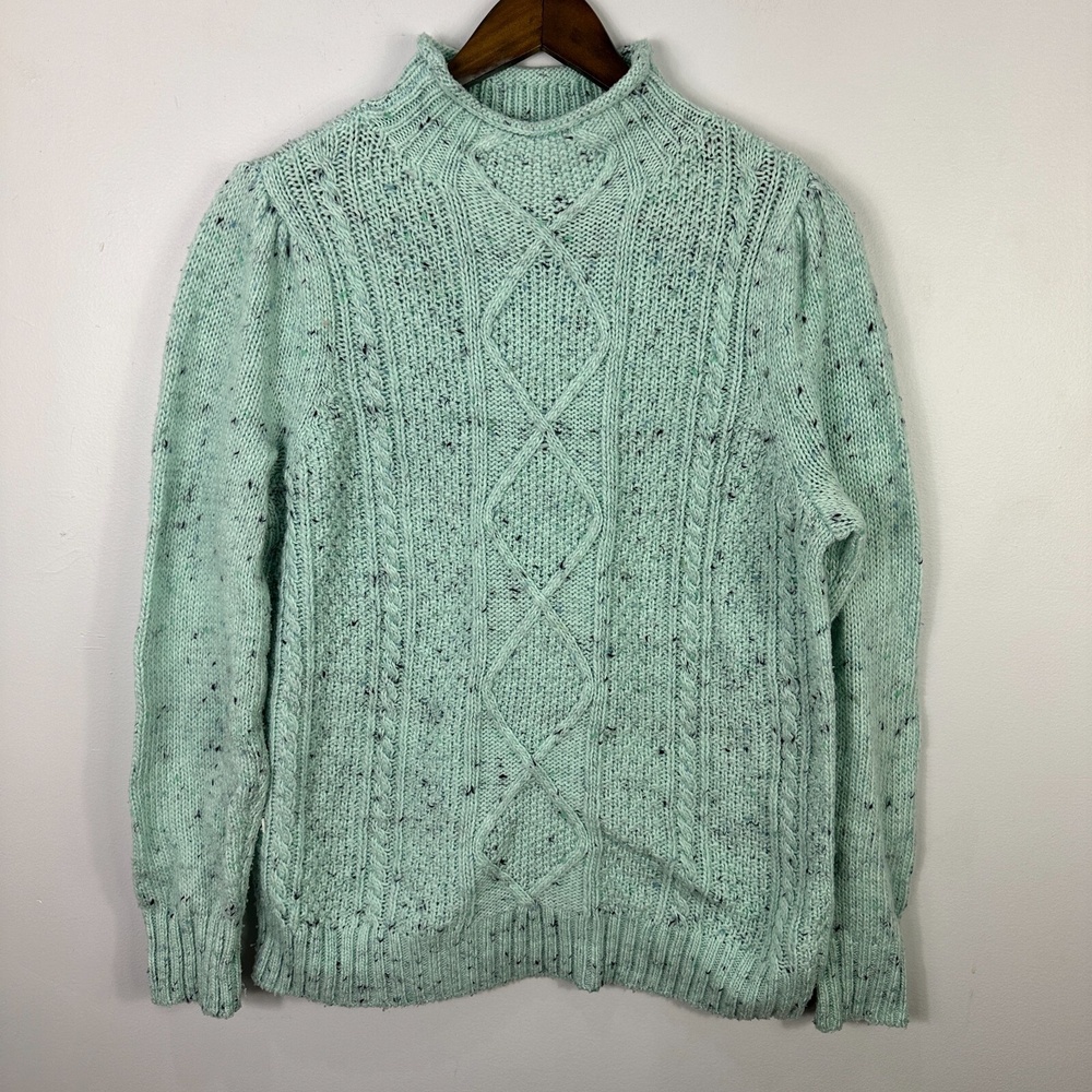 Talbots Mint Cable Knit Sweater L Fisherman‎ Old Money Coastal Grandma Preppy